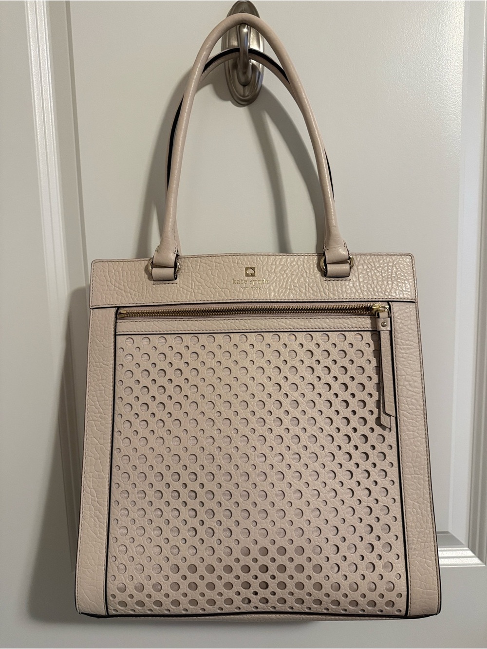 Kate Spade Perforated Leather Shoulder Bag in Light Beige